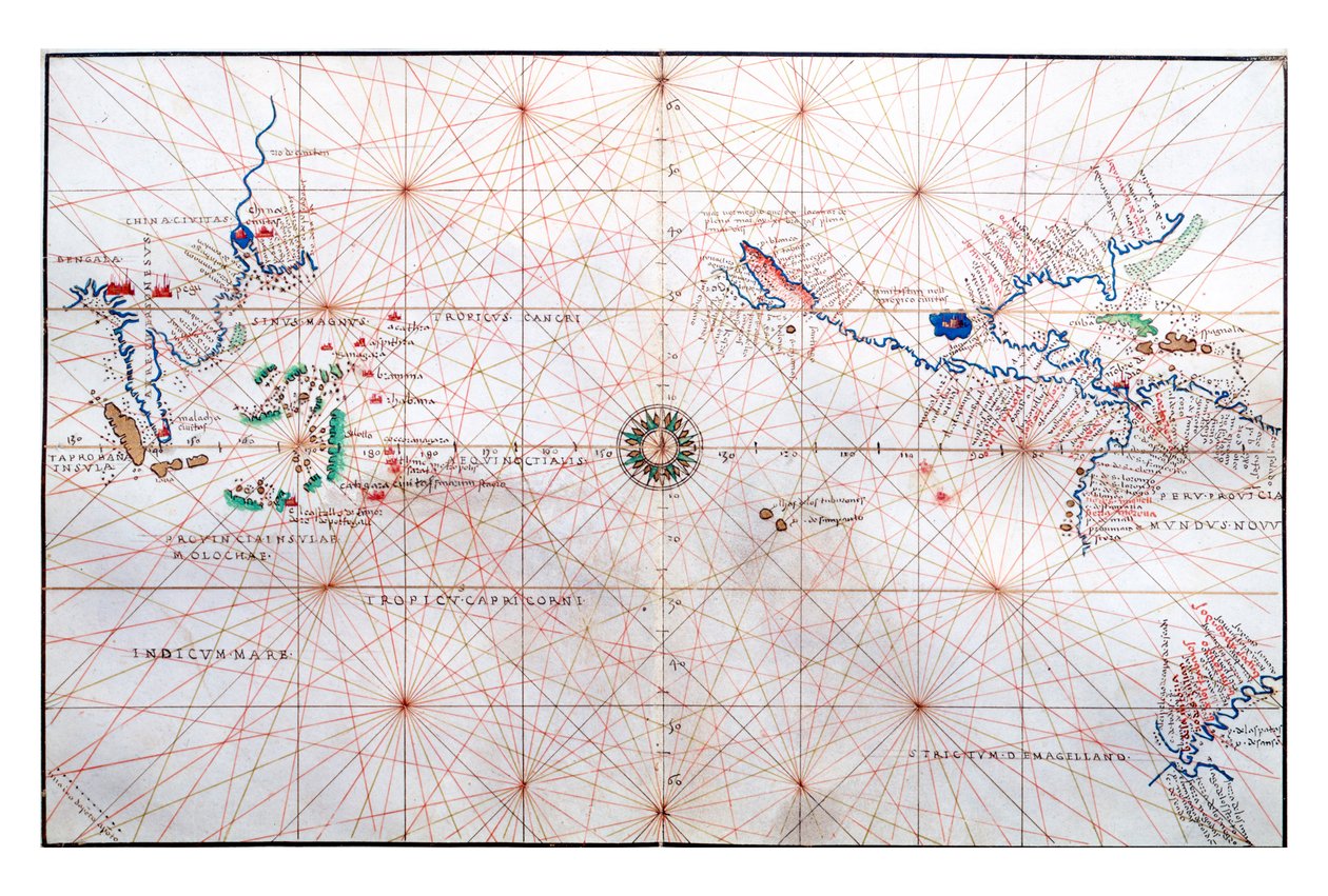 Carte de navigation montrant la Chine, Ceylan et les Philippines et les tropiques du Cancer et du Capricorne, vers 1540 - Battista Agnese