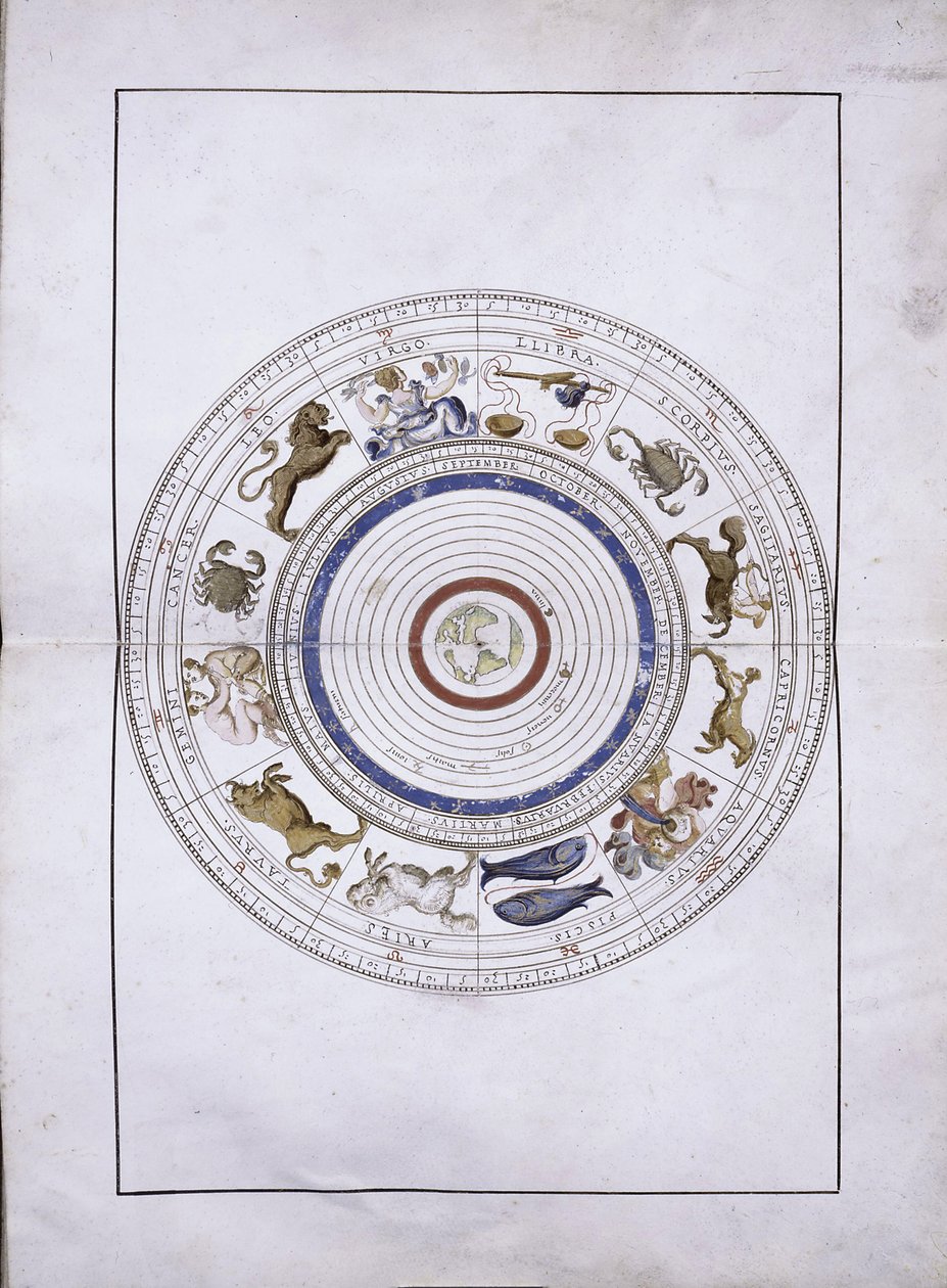 Zodiaque comme sphères avec la terre au centre du Portolan Atlas, 1546 - Battista Agnese