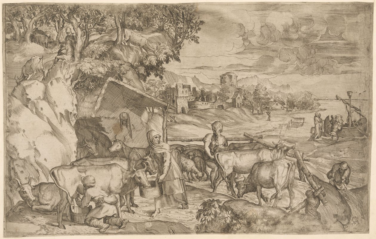 Paysage avec bétail - Battista Angolo del Moro
