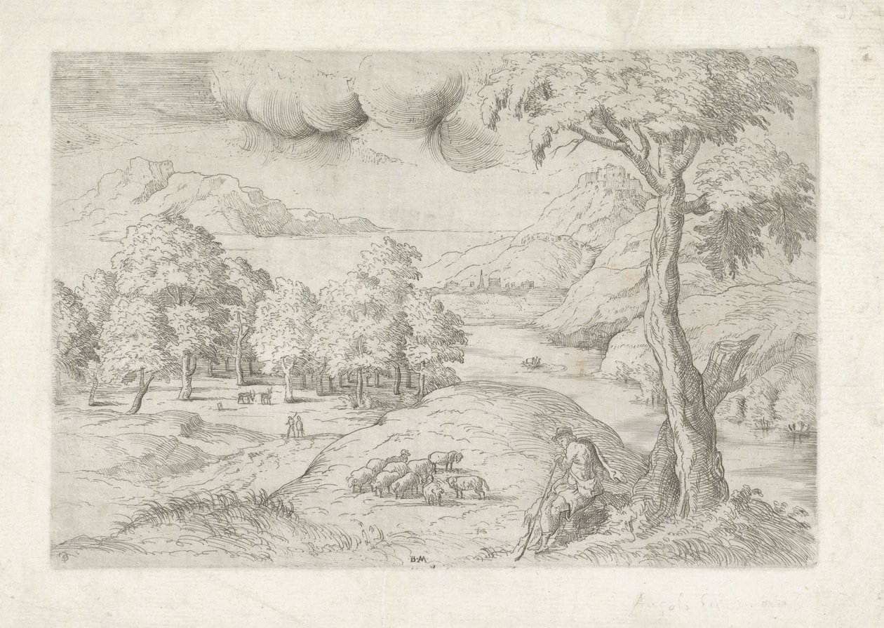 Paysage panoramique avec ruines, une ville et des voyageurs - Battista Angolo del Moro