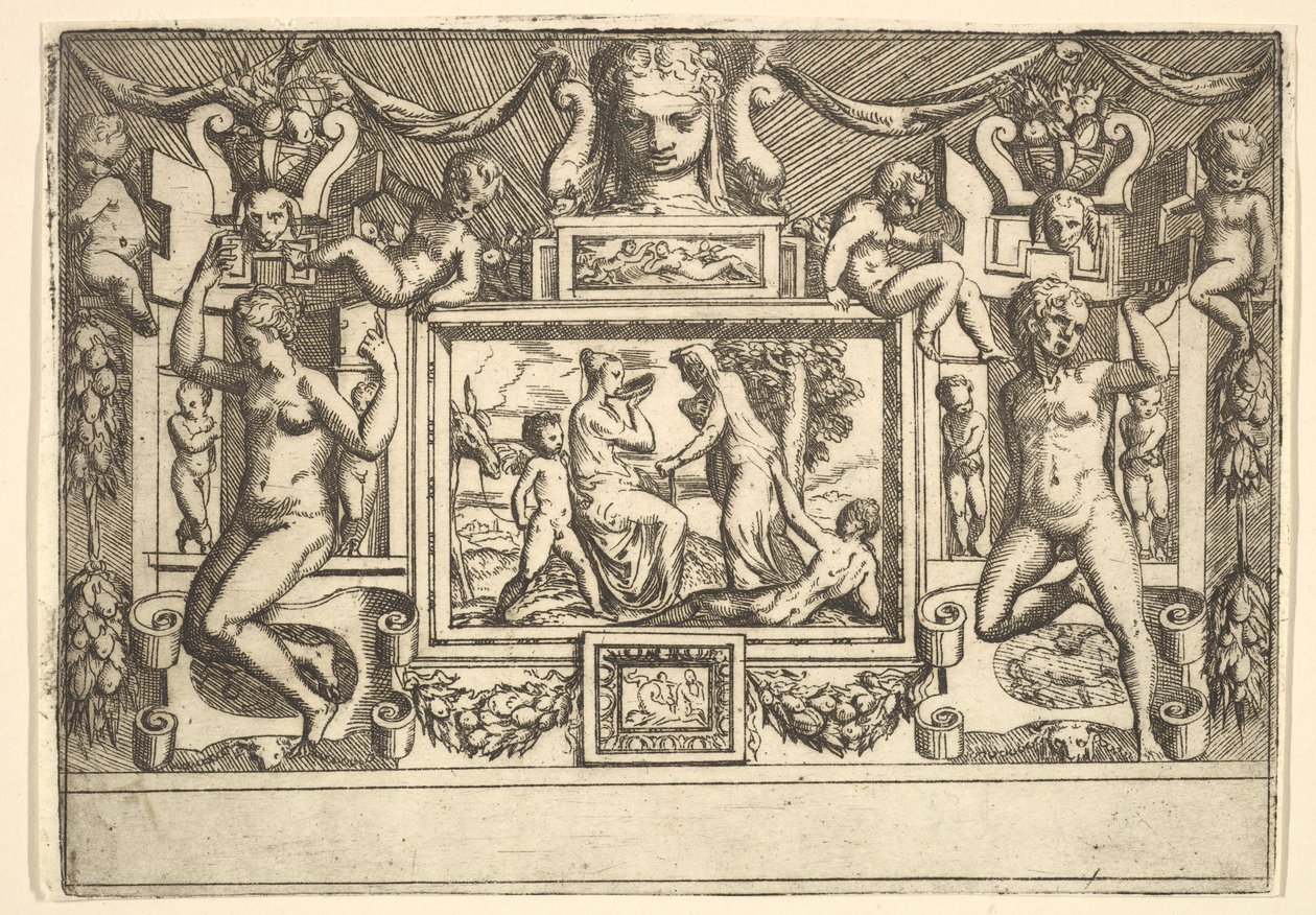 Jeune femme buvant dans un bol, une vieille femme debout devant elle, ca. 1540-80 - Battista del Moro