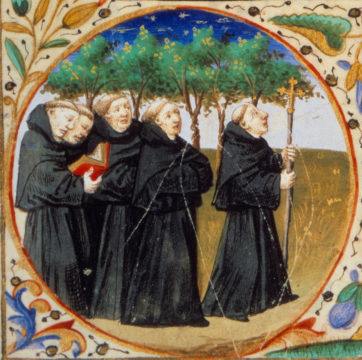 Scène de vie monastique. Détail représentant des moines de l