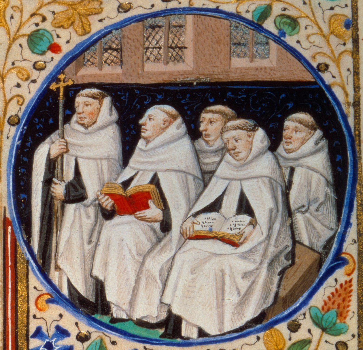 Scène de vie monastique. Détail représentant des moines de l