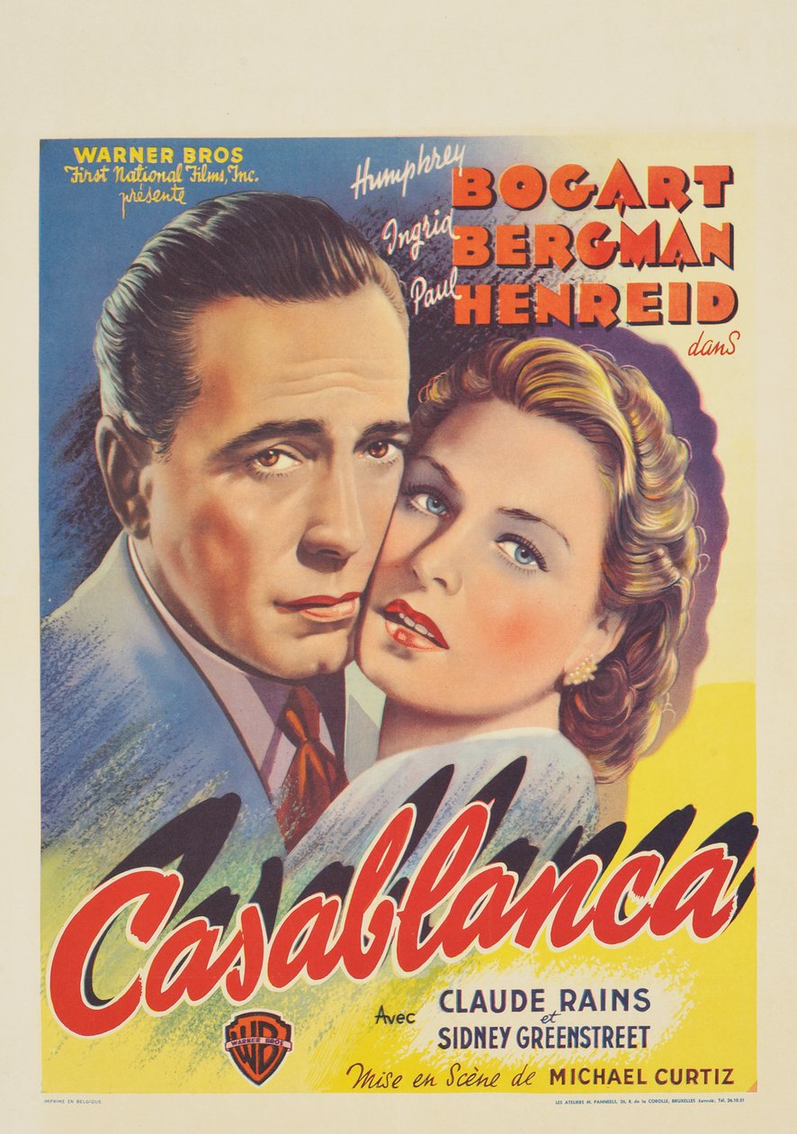 Affiche belge faisant la publicité du film "Casablanca" - Belgian School