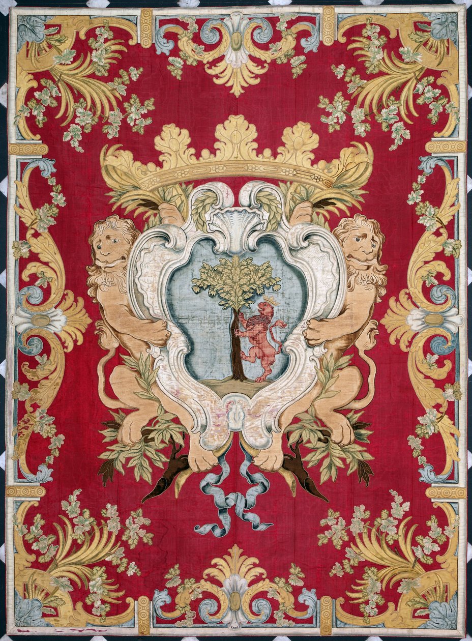 Blason de la noblesse avec un lion et un arbre. Tapisserie des manufactures de Bruxelles. 16ème siècle Gênes, Musei di Strada Nuova - Belgian School