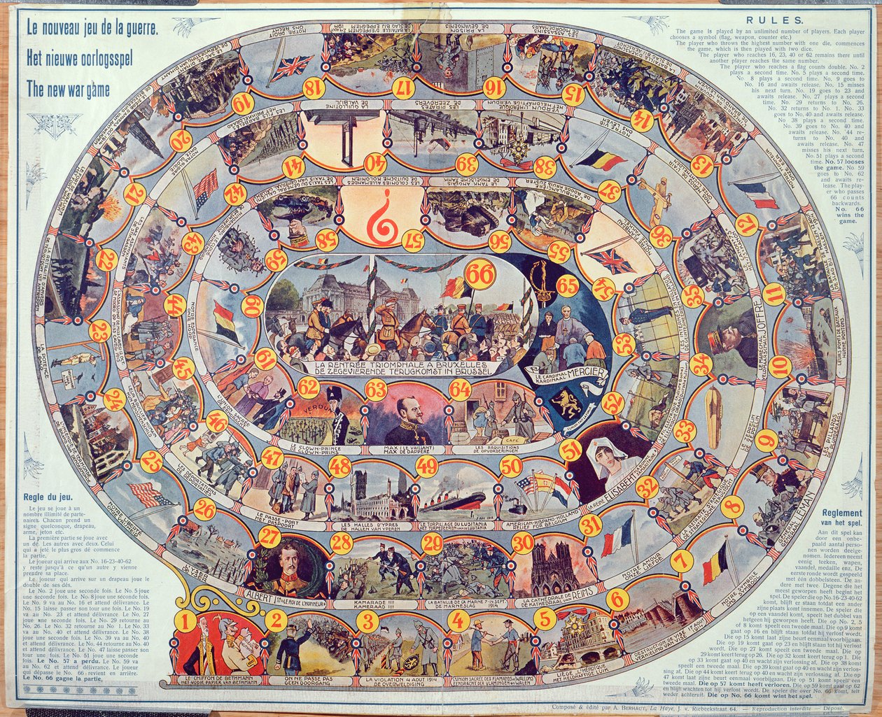 Jeu de société des événements et du développement de la 1ère Guerre mondiale en Belgique, c.1918-19 - Belgian School