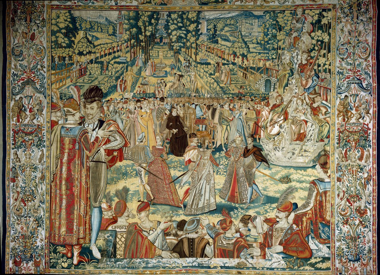 Représentation de Catherine de Médicis avec des ambassadeurs polonais dans le jardin des Tuileries - Belgian School