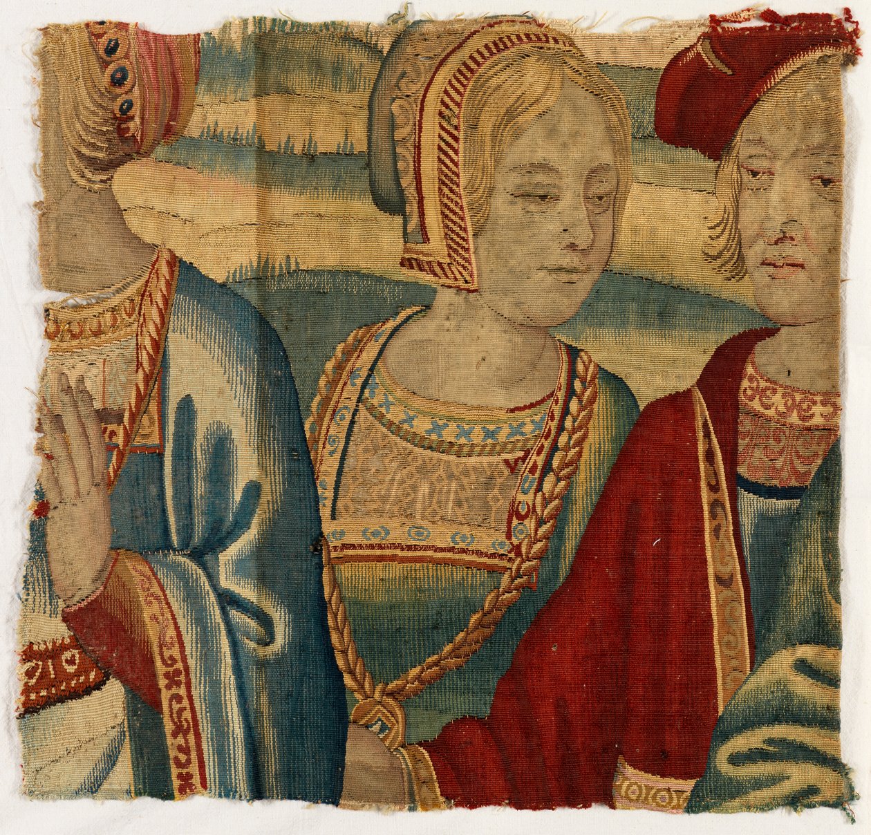 Fragment de tapisserie représentant un homme et une femme, fabriqué possiblement à Bruxelles, Belgique, début du 16ème siècle - Belgian School
