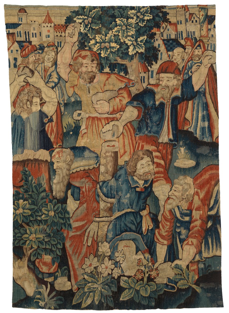 Fragment de tapisserie représentant la Lapidation des Anciens, réalisée peut-être à Bruxelles, Belgique - Belgian School