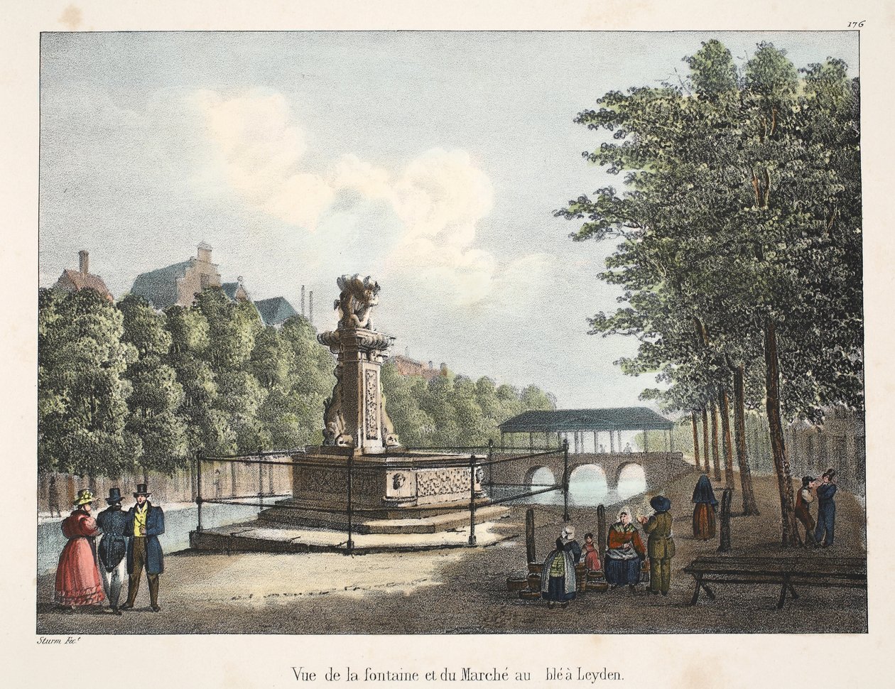 Vue de la fontaine et du Marché au blé à Leyde, vers 1895 - Belgian School