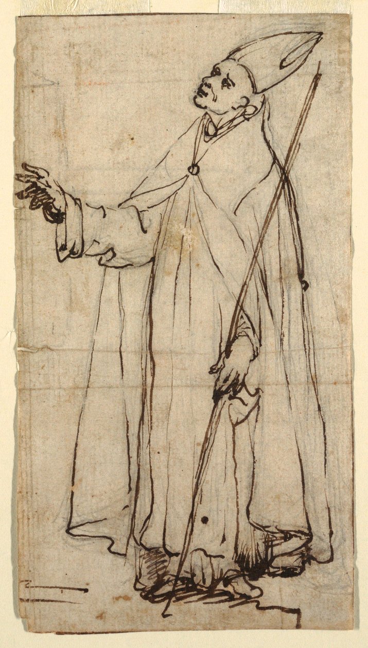 Dessin, évêque debout, vers 1620 - Belisario Corenzio