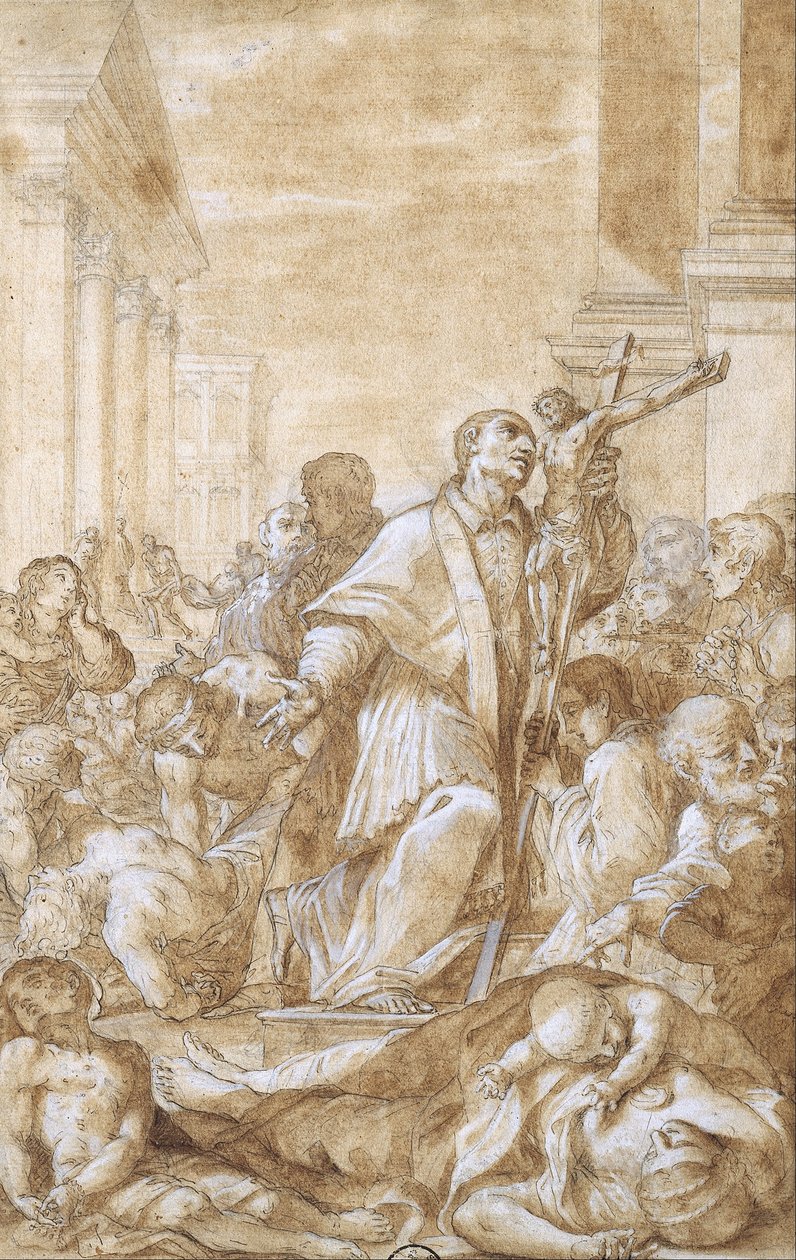 Saint Carlo Borromeo parmi les victimes de la peste - Benedetto Luti