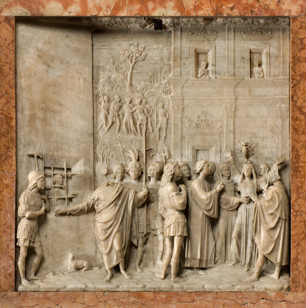 Crypte, Arche des Saints Marcellin et Pierre Exorciste, Benoît Briosco 1506-08, Saint Pierre libère Pauline du démon - Benedetto Briosco