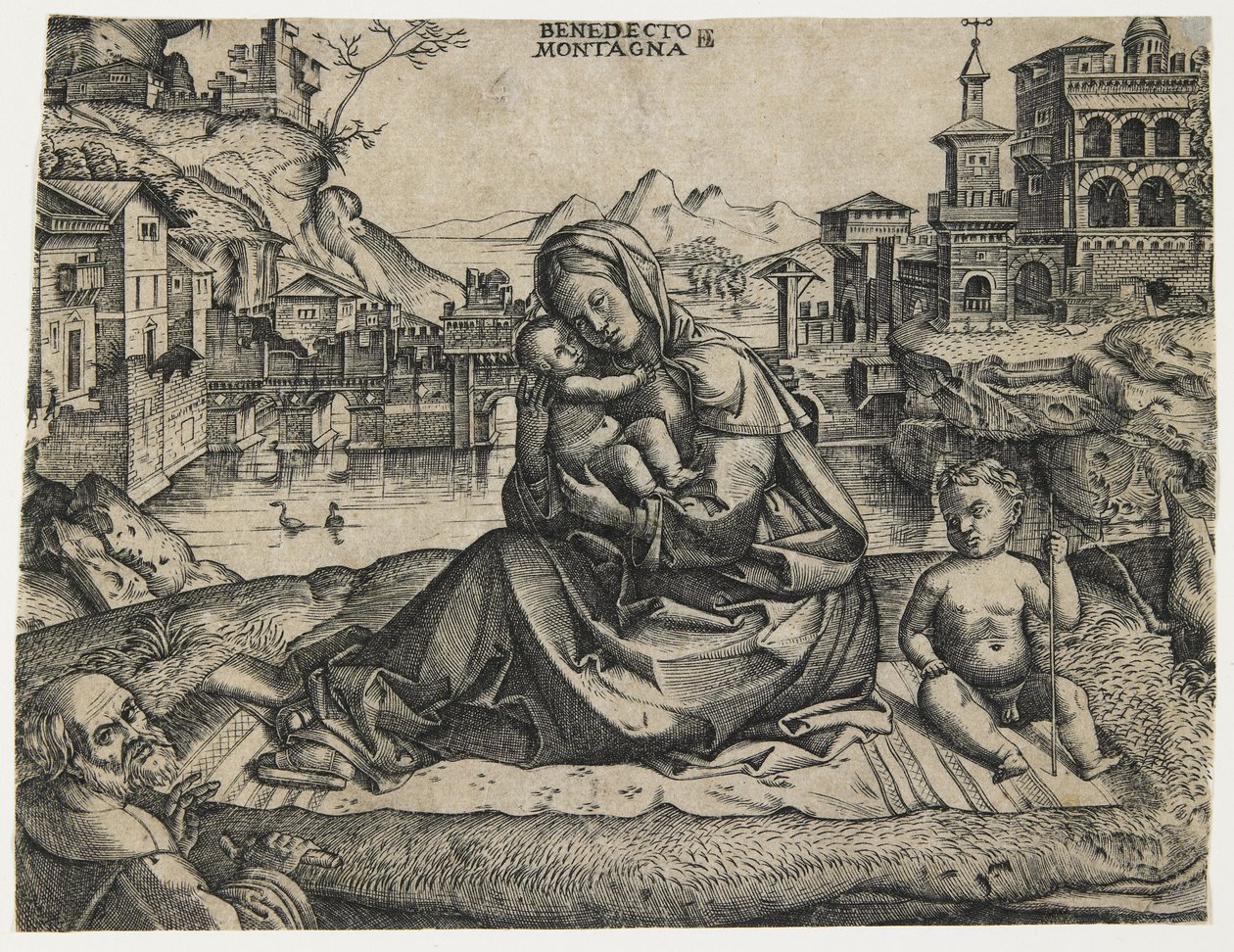 La Sainte Famille avec le petit Saint Jean dans un paysage, vers 1506-1512 - Benedetto Montagna