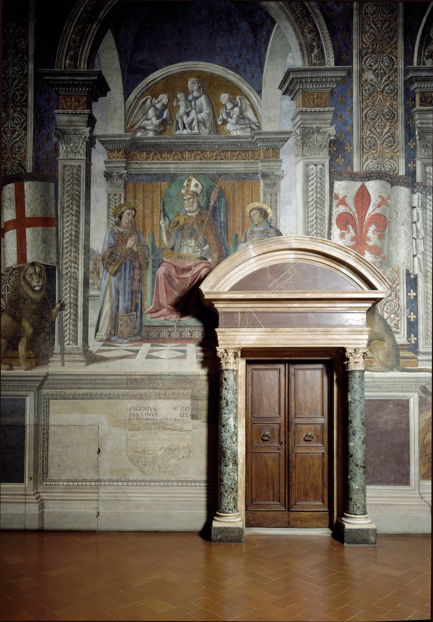 Saint Zanobius, saint Laurent et saint Étienne (Salle des Lys) (fresque) - Benedetto da Maiano