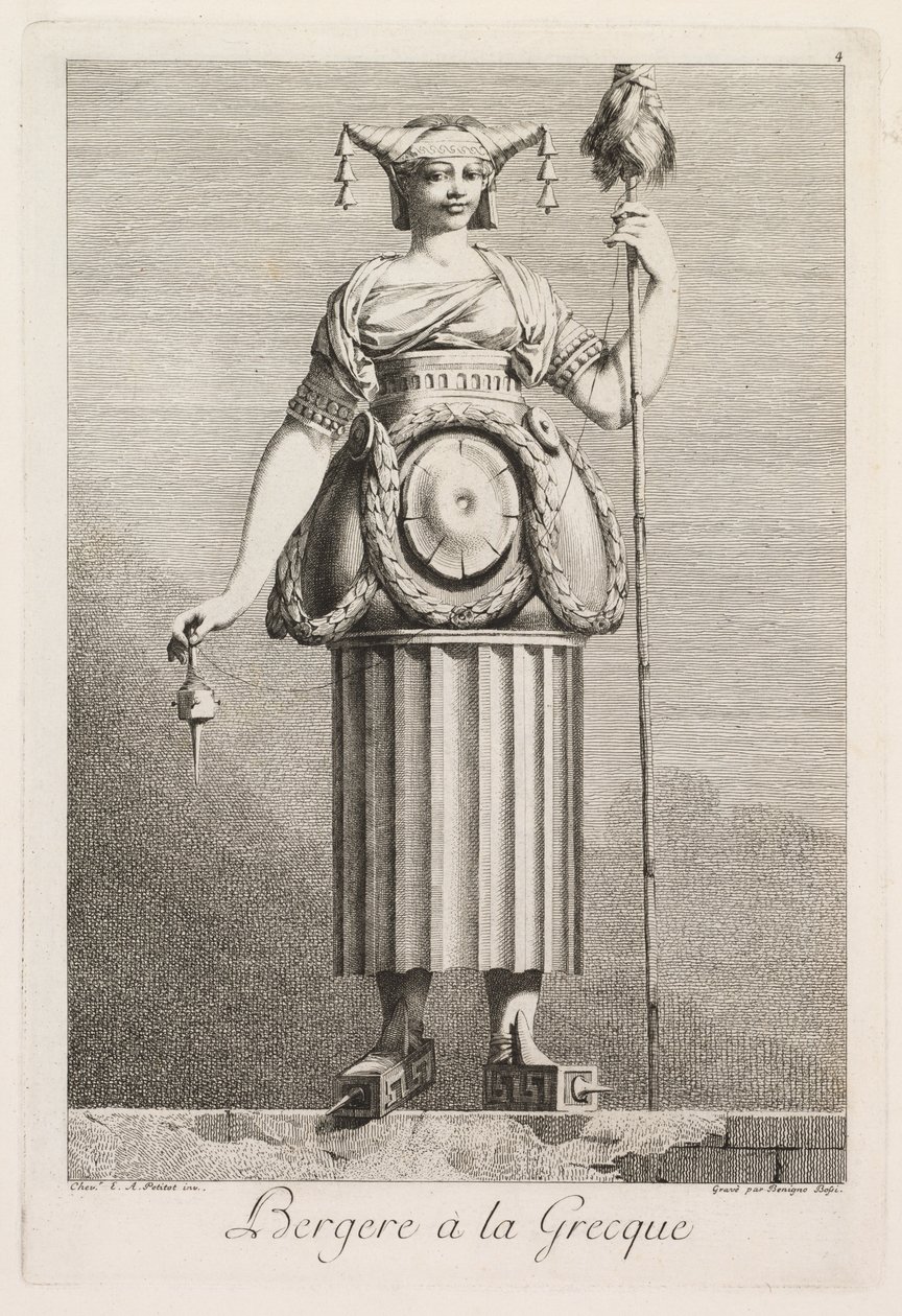 Mascarade à la Grecque : Bergère à la Grecque, Planche 4, 1771 - Benigno Bossi