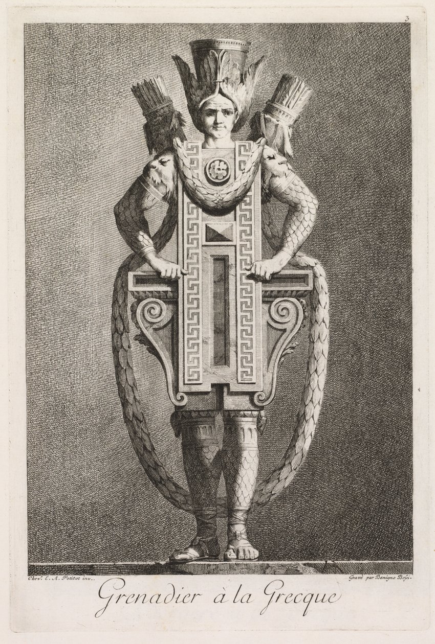 Mascarade à la Grecque: Grenadier à la Grecque, Planche 3, 1771 - Benigno Bossi