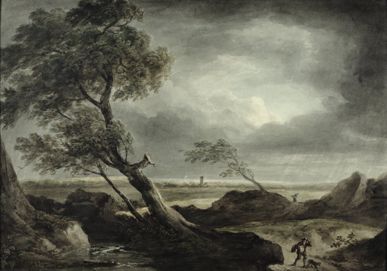 Paysage avec Village : Effet Orageux - Benjamin Barker
