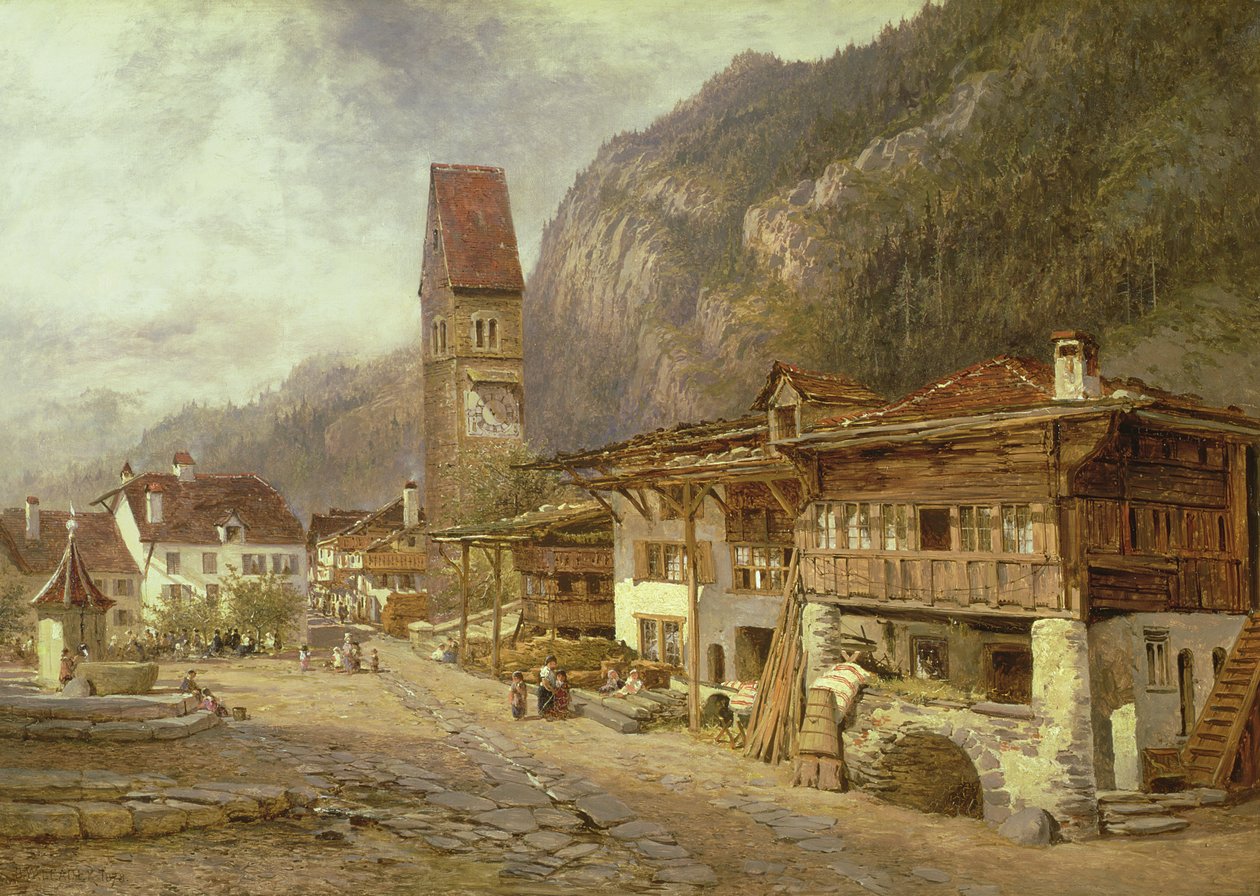 Unterseen, Interlaken : Automne en Suisse, 1878 - Benjamin Williams Leader