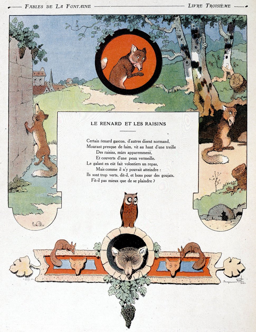 Le Renard et les Raisins, illustration des 'Fables' de Jean de la Fontaine