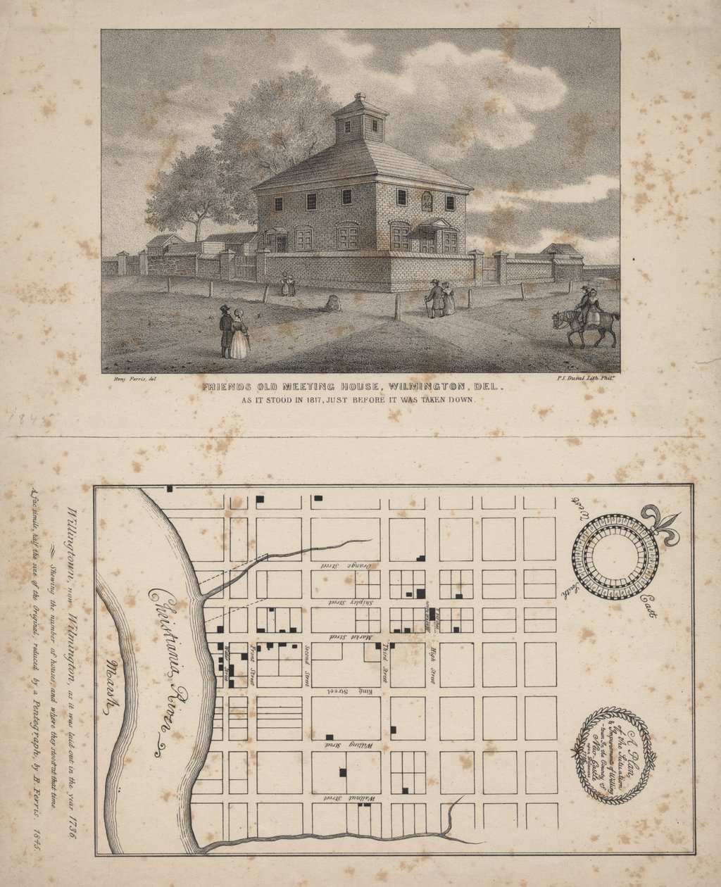 Maison de réunion des Amis, Wilmington, Delaware, lithographie par P.S. Duval - Benjamin Ferris