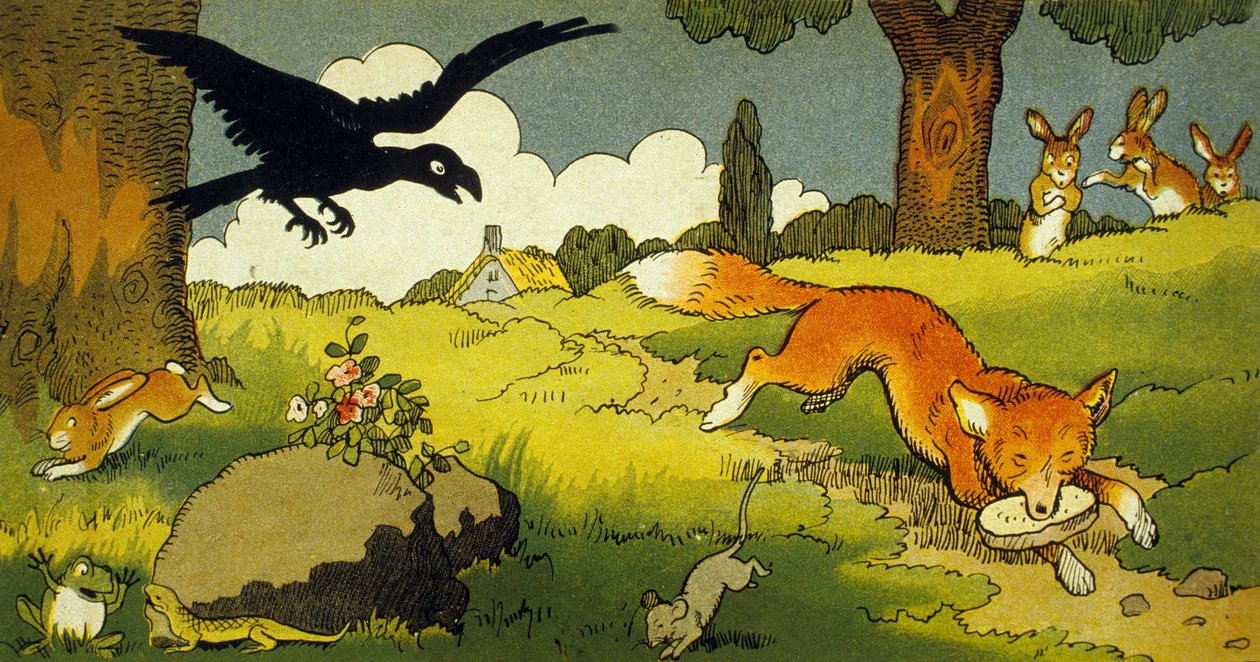 Fable de La Fontaine : Le Corbeau et le Renard (illustration 1949) - Benjamin Rabier
