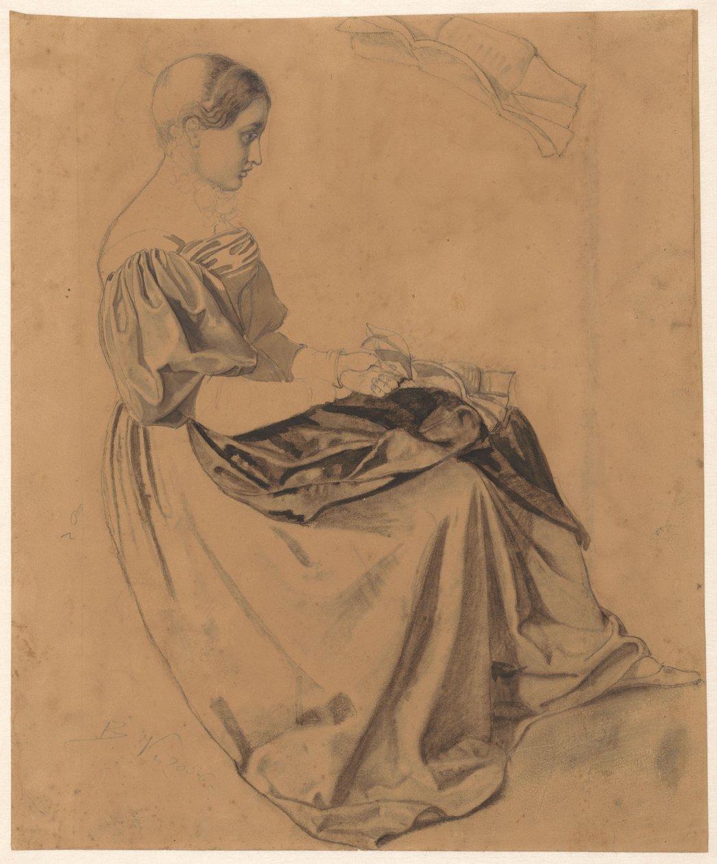 Fille assise avec une lettre; la lettre répétée en haut - Benjamin Vautier