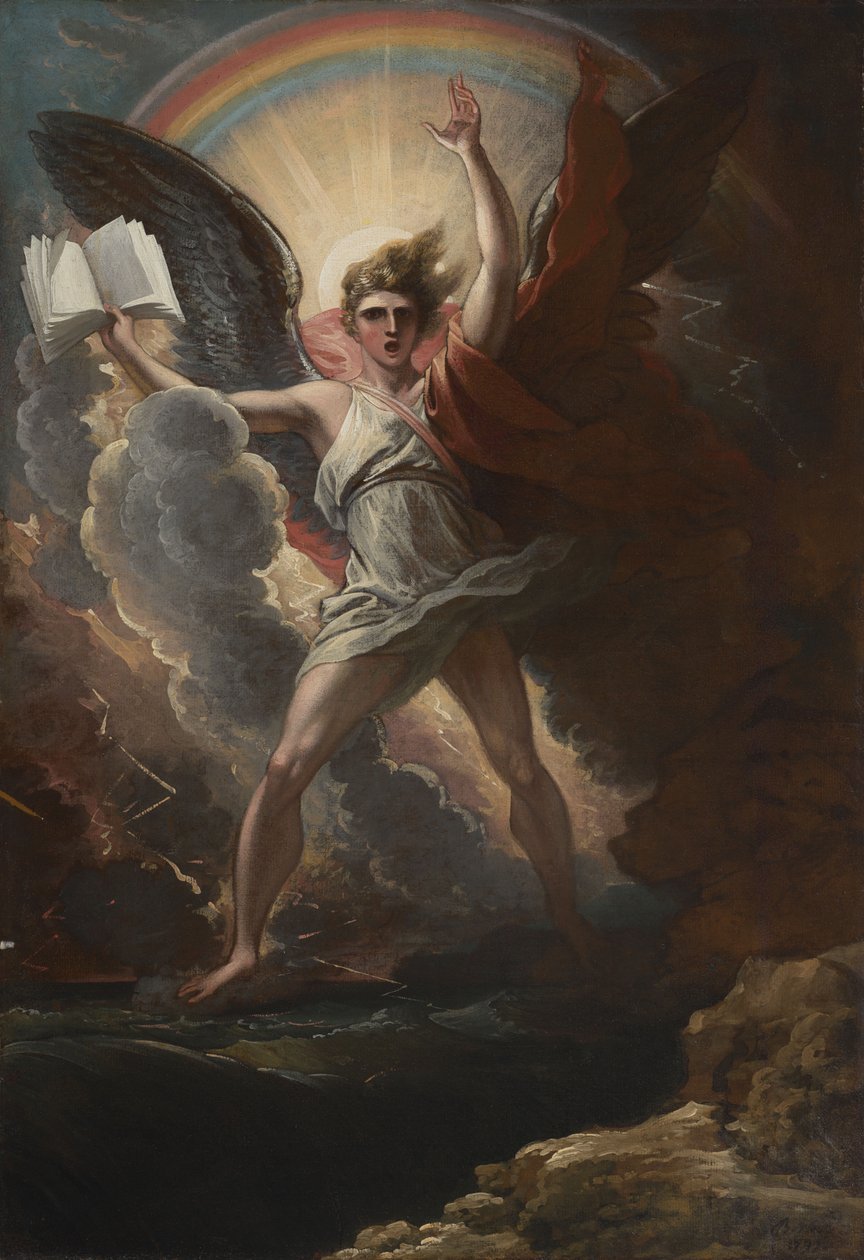 Un puissant ange se tient debout sur la terre et sur la mer - Benjamin West