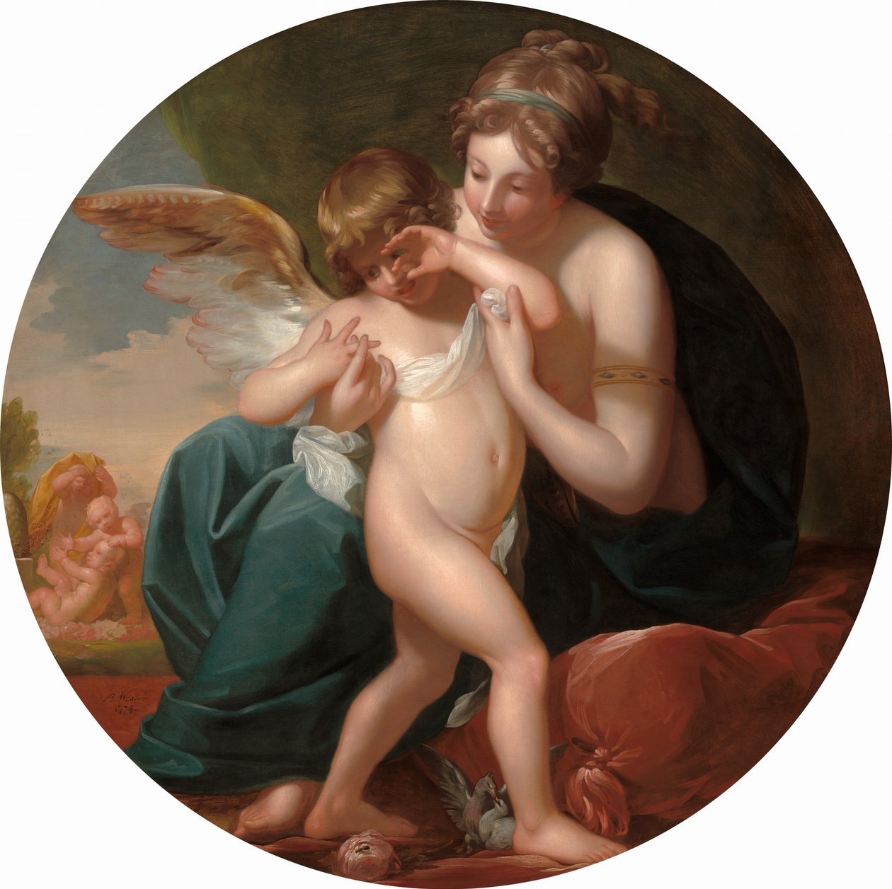 Cupidon, piqué par une abeille, est chéri par sa mère - Benjamin West