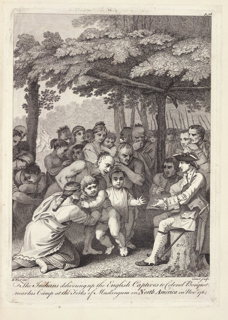 Les Indiens remettant les captifs anglais au colonel Bouquet près de son camp aux Fourches de Muskingham en Amérique du Nord en novembre 1764 - Benjamin West