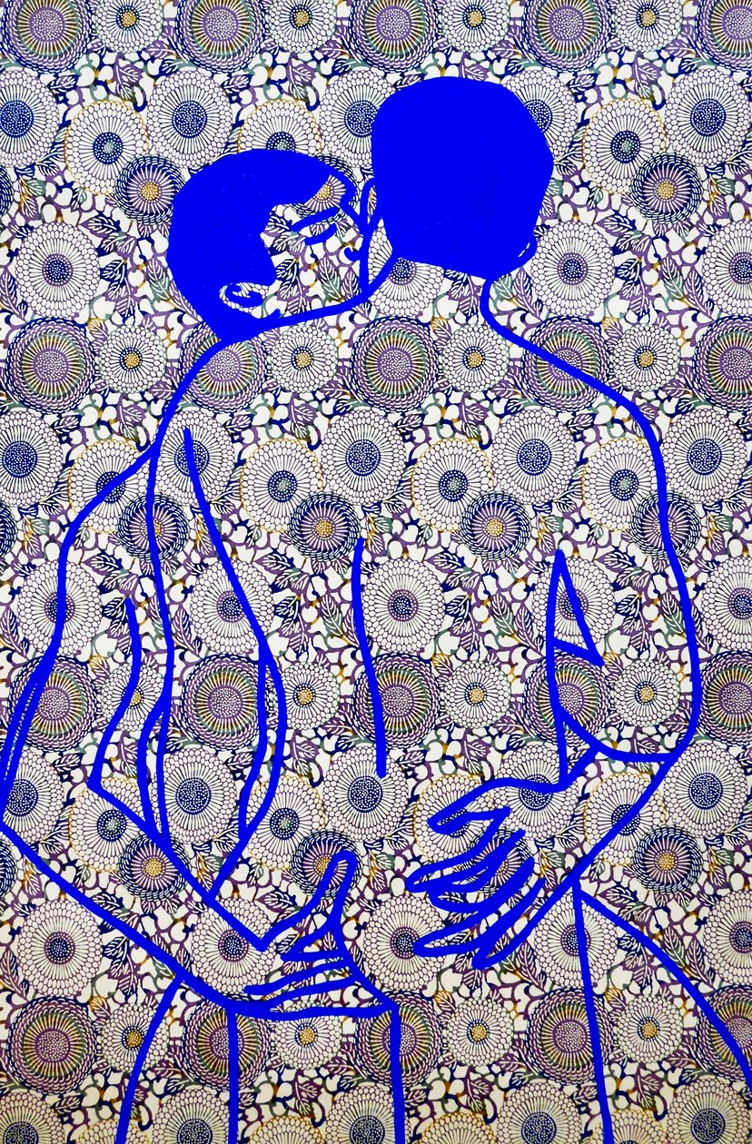 Masculin japonais 11, 2020 (acrylique sur papier japonais sérigraphié) - Benoit Erwann Boucherot