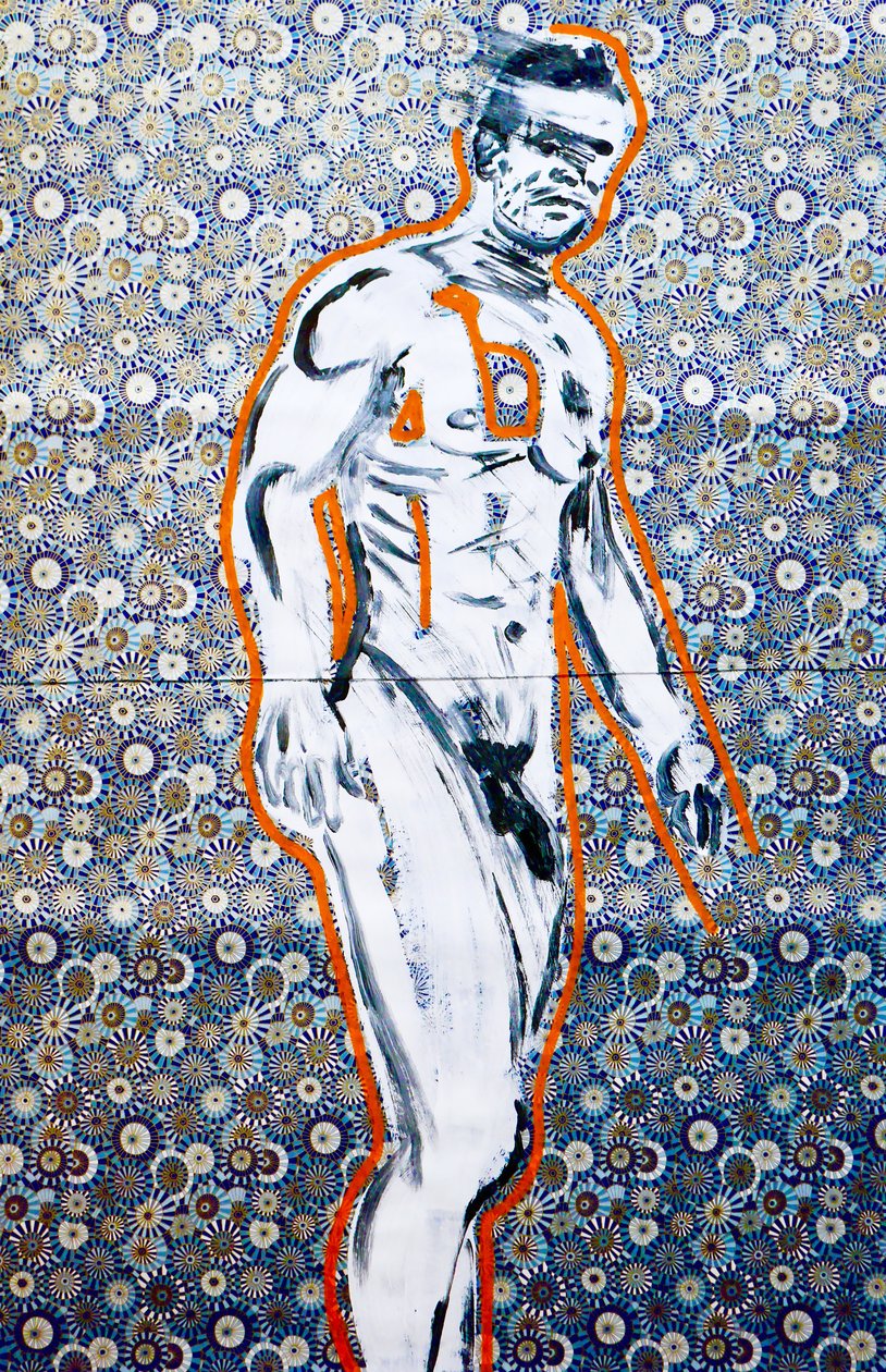 Masculin japonais 4, 2020 (acrylique sur papier japonais sérigraphié) - Benoit Erwann Boucherot