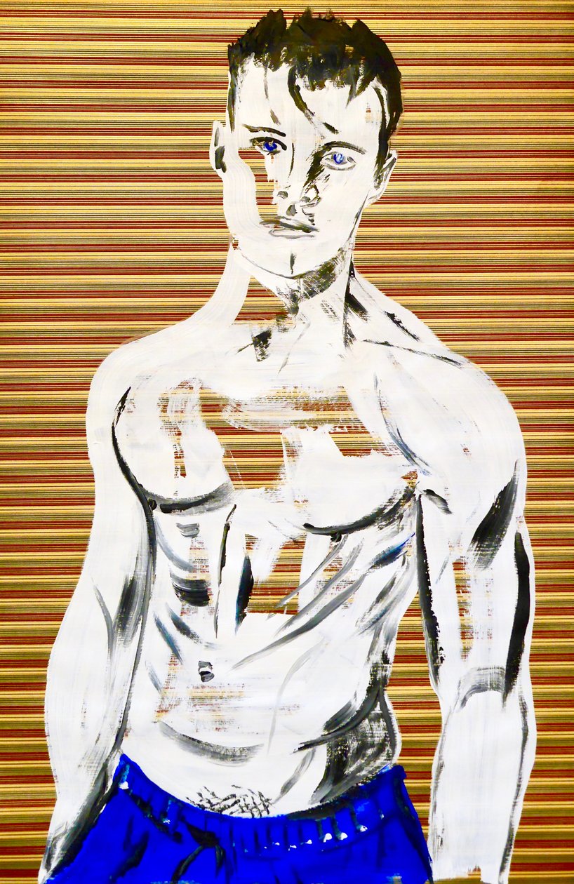 Masculin japonais 7, 2020 (acrylique sur papier japonais sérigraphié) - Benoit Erwann Boucherot