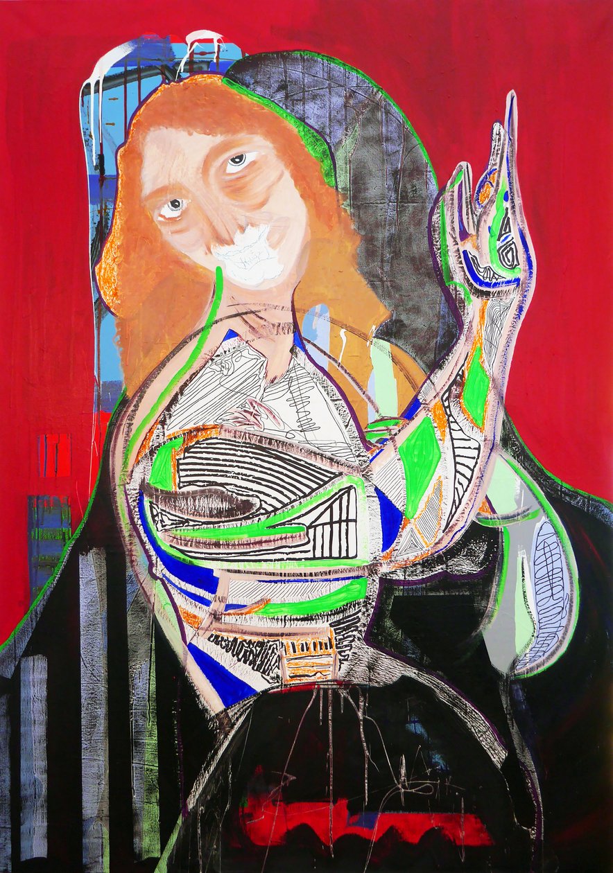 Surpeinture : Saint Jean-Baptiste, 2020 (huile, papier et acrylique sur toile) - Benoit Erwann Boucherot