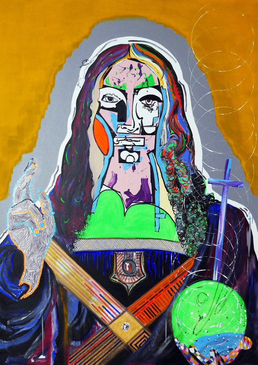 Surpeinture : Salvator Mundi, 2020 (huile, papier et acrylique sur toile) - Benoit Erwann Boucherot
