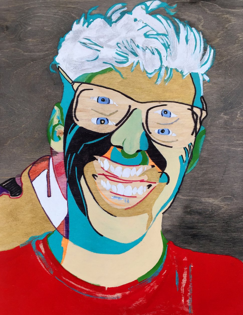 Surportrait : Simon Boulerice, 2021 (huile et acrylique sur panneau de bois) - Benoit Erwann Boucherot