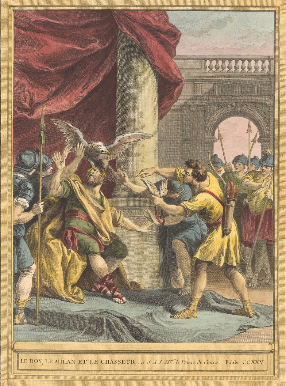 Le roi, le milan et le chasseur, publié en 1759 - Benoit Louis Prevost