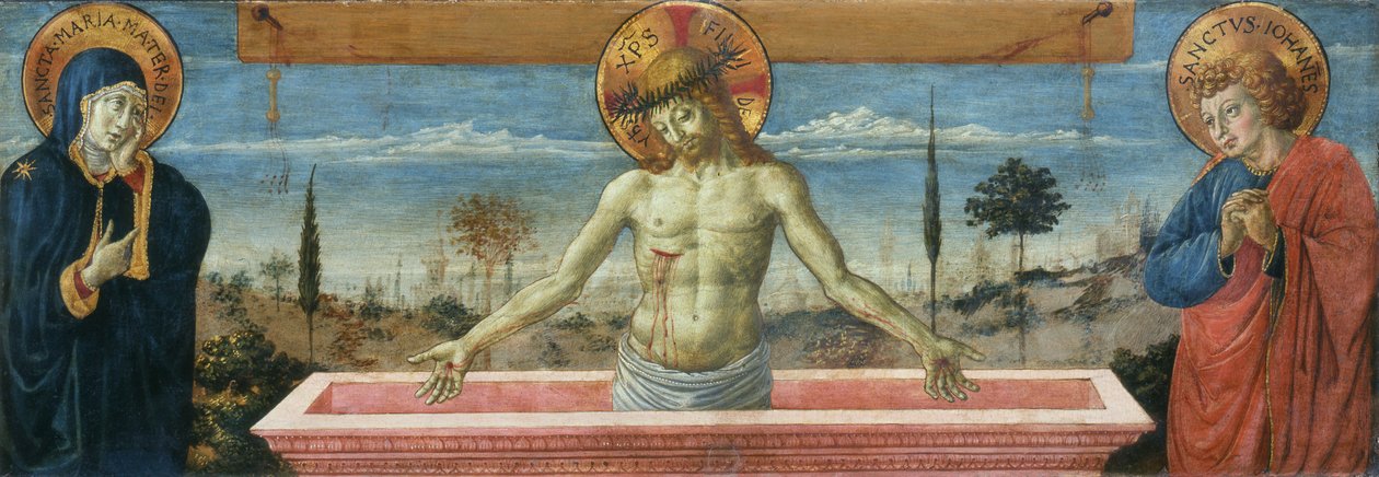 Gozzoli - Le Christ, homme de douleur, entre la Vierge Marie et saint Jean l