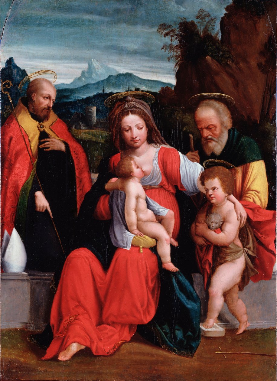 La Sainte Famille avec Saint Jean-Baptiste enfant et un évêque - Benvenuto Tisi da Garofalo