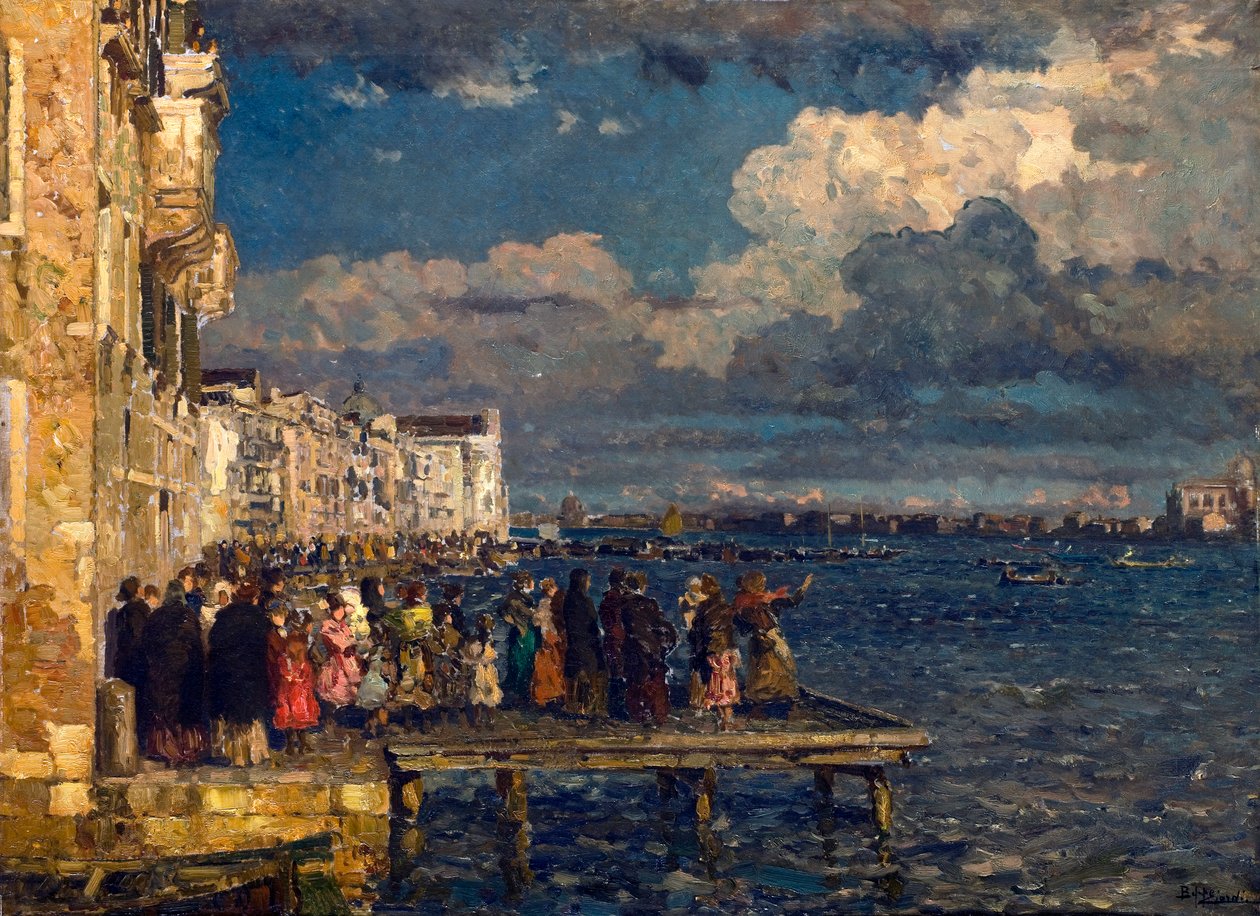 Préparation de la Festa del Redentore à Venise Peinture de Beppe Ciardi (1875-1932) 1910-1915 Collection privée - Beppe Ciardi