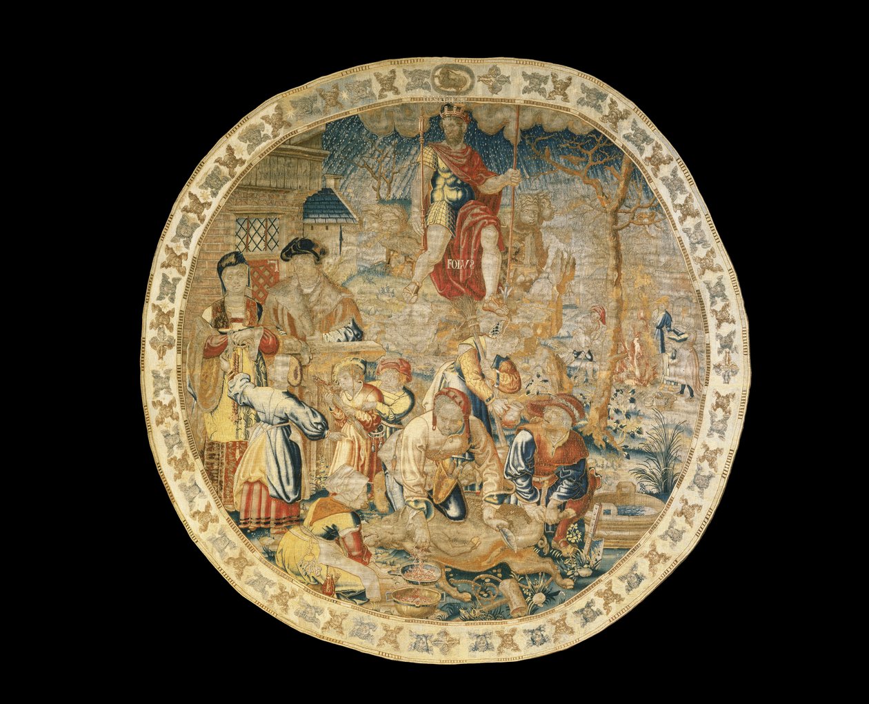 Tapisserie allégorique de Bruxelles représentant le mois de décembre de "Les Mois Médaillons", vers 1525 - Bernaert van Orley