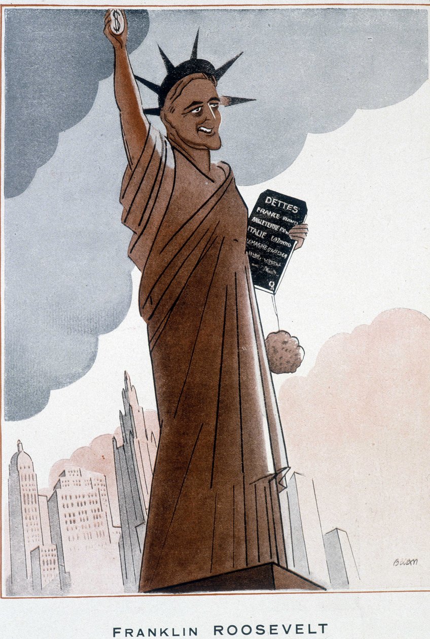 Caricature de Franklin Roosevelt en Statue de la Liberté - Illustration de Bernard Becan (Bernhard Kahn) (1890-1943) dans "Fantasio" du 01/12/1932 - Bernard Becan