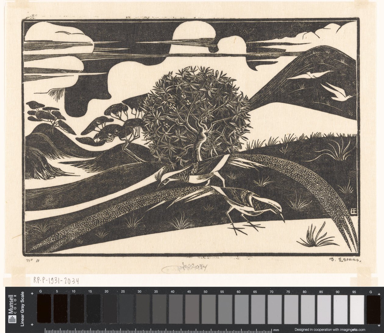 Deux faisans dans un paysage vallonné - Bernard Essers (signed by artist)