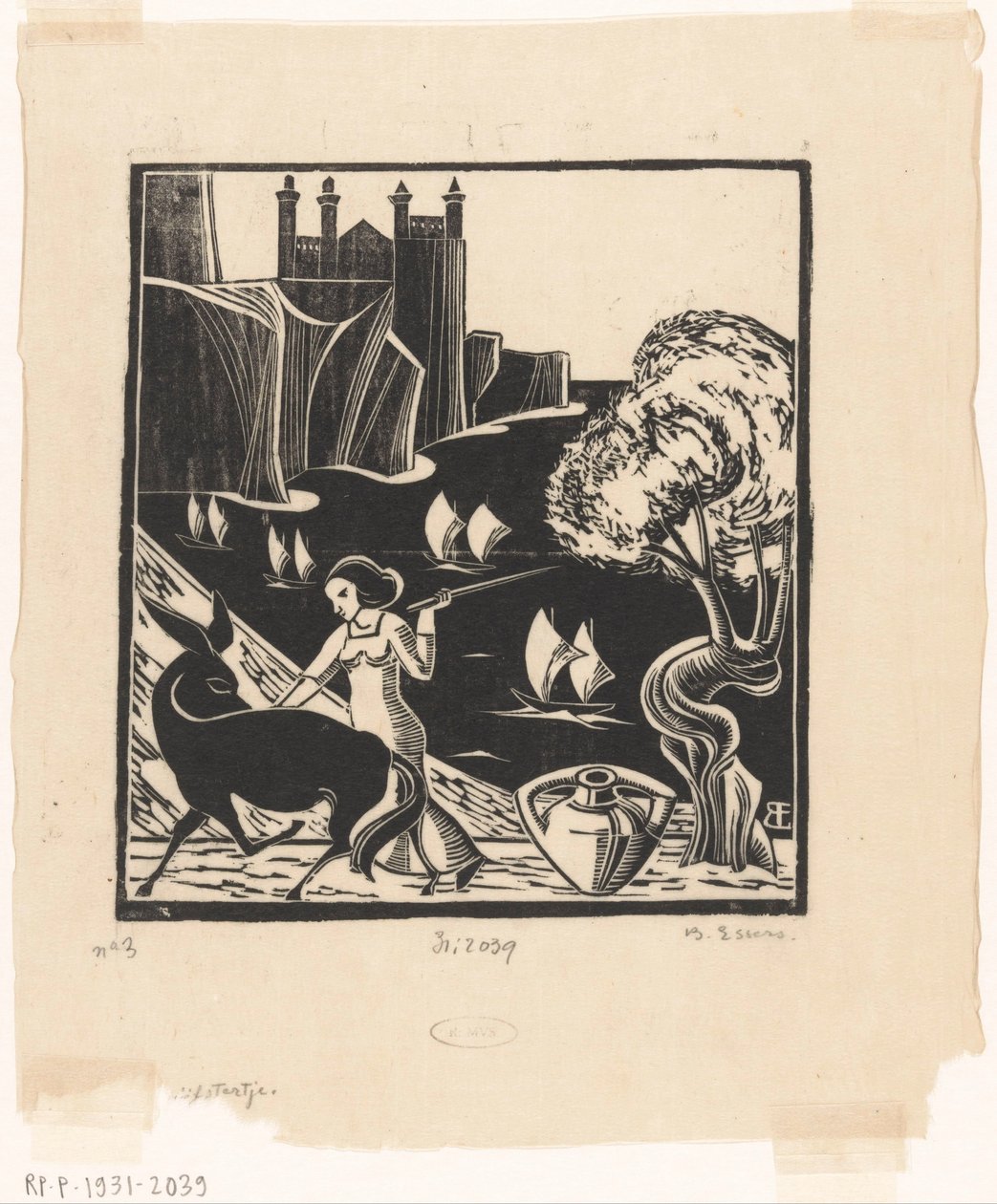 Femme conduisant un âne - Bernard Essers (signed by artist)