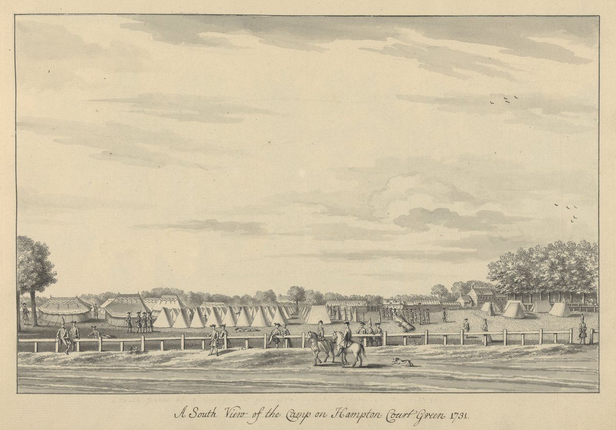 Vue sud du camp sur Hampton Court Green 1731, 1731-33 - Bernard III Lens
