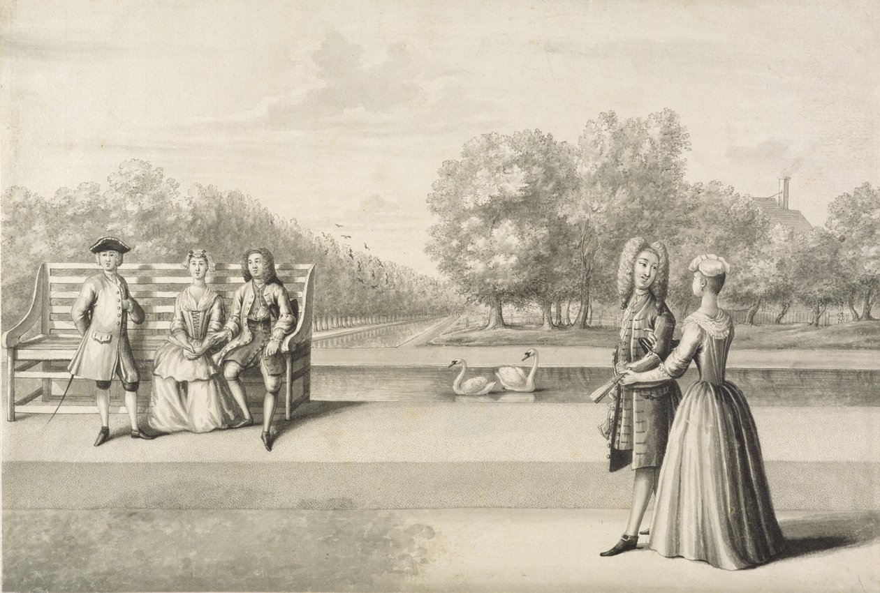 Figures sur la rive du Long Water, Hampton Court Palace - Bernard Lens