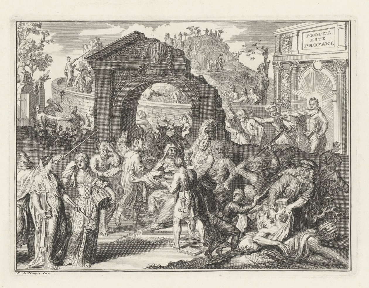 Caricature sur la lutte pour le théâtre, vers 1685 - Bernard Picart (attributed to)