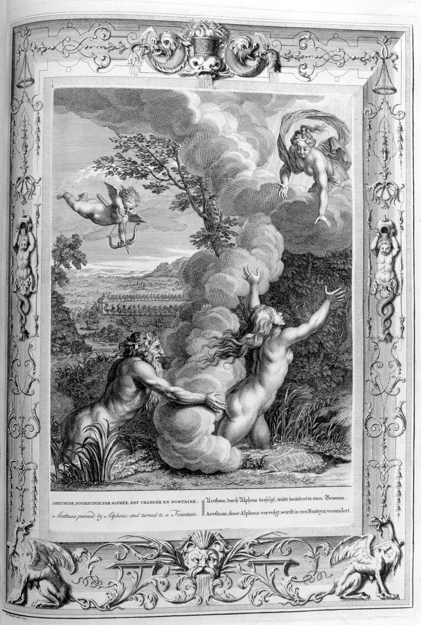 Aréthuse poursuivie par Alphée et transformée en fontaine, 1733 - Bernard Picart
