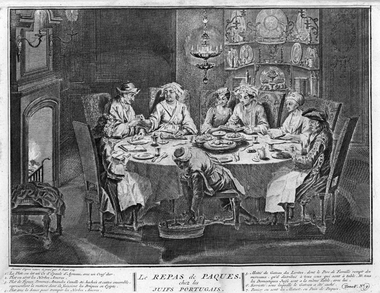 Judaïsme : Fête de Pâque (ou Pessah) dans la communauté juive portugaise Gravure de "Illustration des cérémonies et coutumes religieuses de tous les peuples du monde" par Bernard Picart (1723-1743) 1819 Collection privée - Bernard Picart