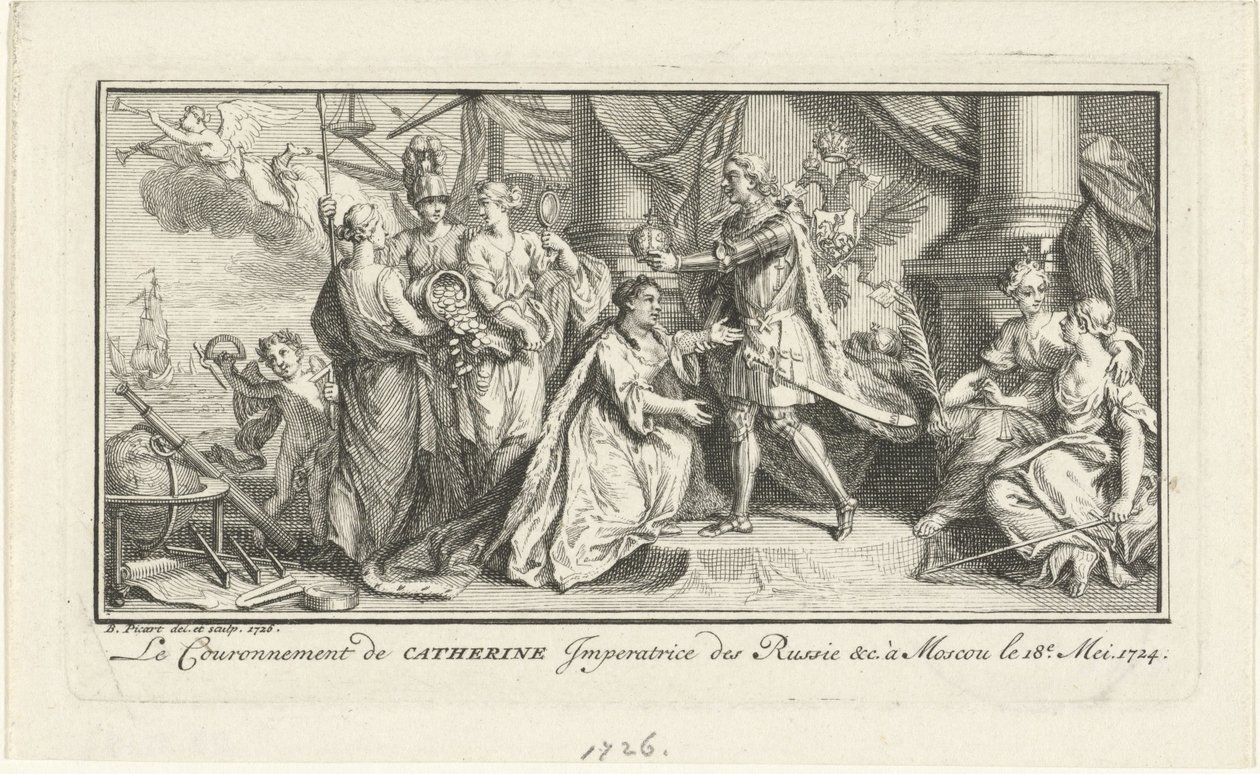 Pierre le Grand couronne sa femme Catherine Ière comme impératrice, 1726 - Bernard Picart
